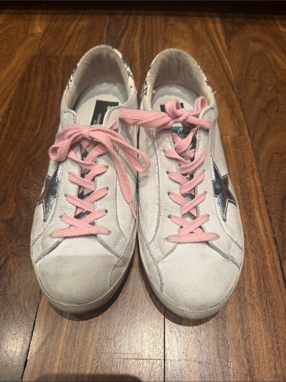 Golden Goose White Sneakers with Pink Laces and Silver Star